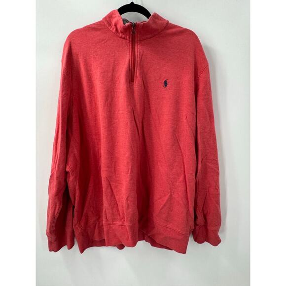 Polo Ralph Lauren Men's Red XXL 1/4 Zip Long Sleeve Cotton Blend Sweater Shirt - Picture 1 of 6